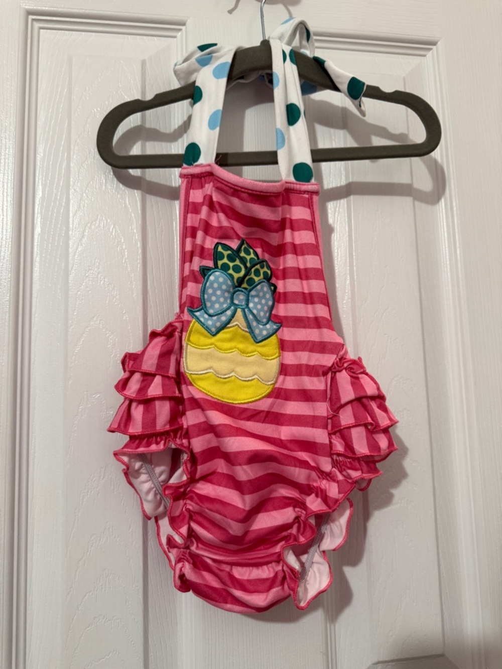 Girls Pink Striped Pineapple Ruffle One-Piece Halter Bubble 3-6